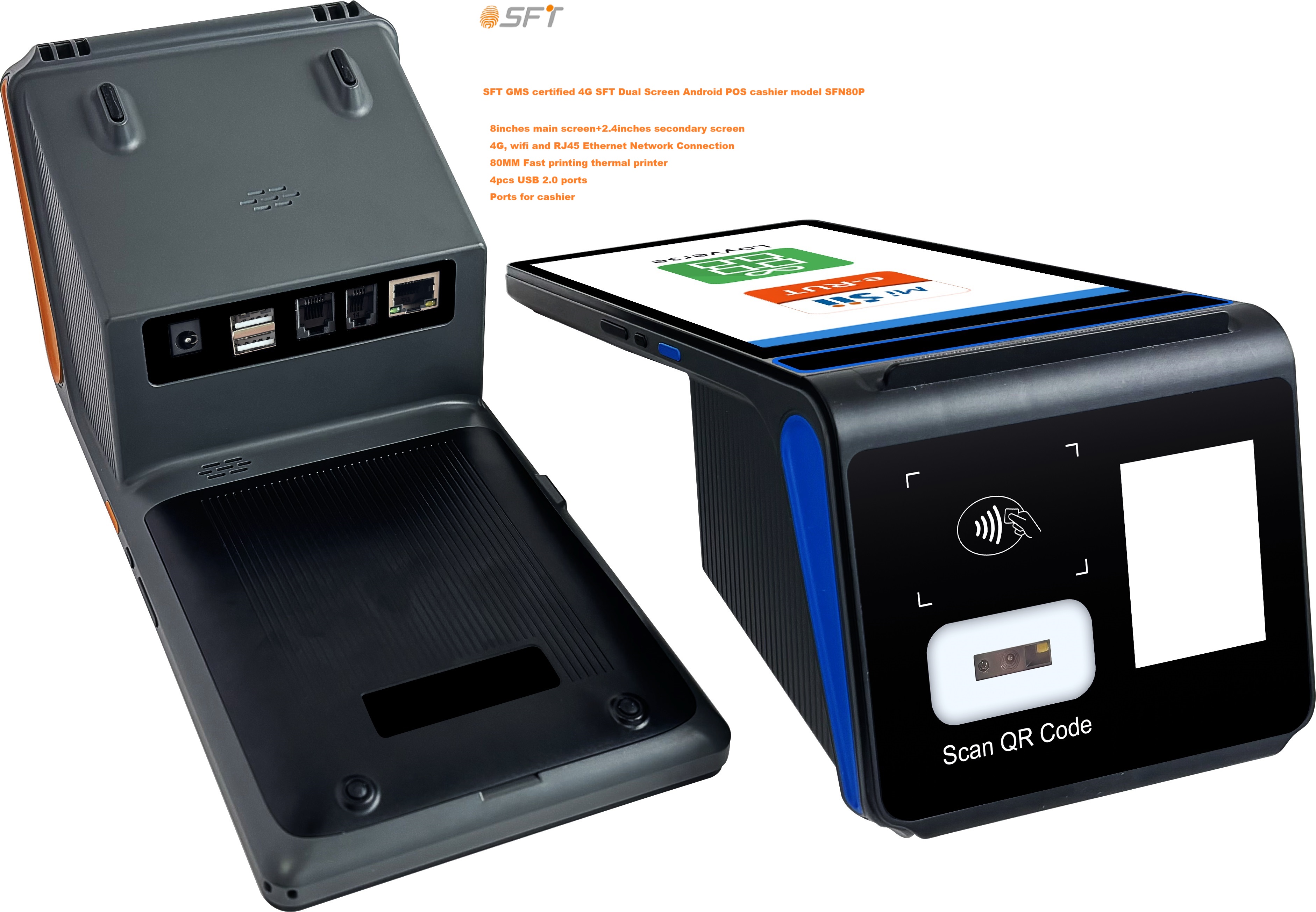 Портативный кассовый терминал Android POS с двумя экранами обновлен до версии Android 14 POS, сертифицированной GMS